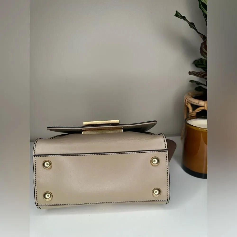 ZAC Zac Posen Eartha Top Handle Leather & Suede Satchel Cream Black Tan - Picture 8 of 15